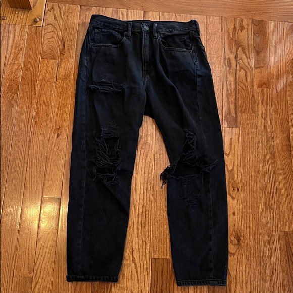 American Eagle Black Distressed High Rise Denim Jeans Women’s Size 6 Short - Picture 9 of 12